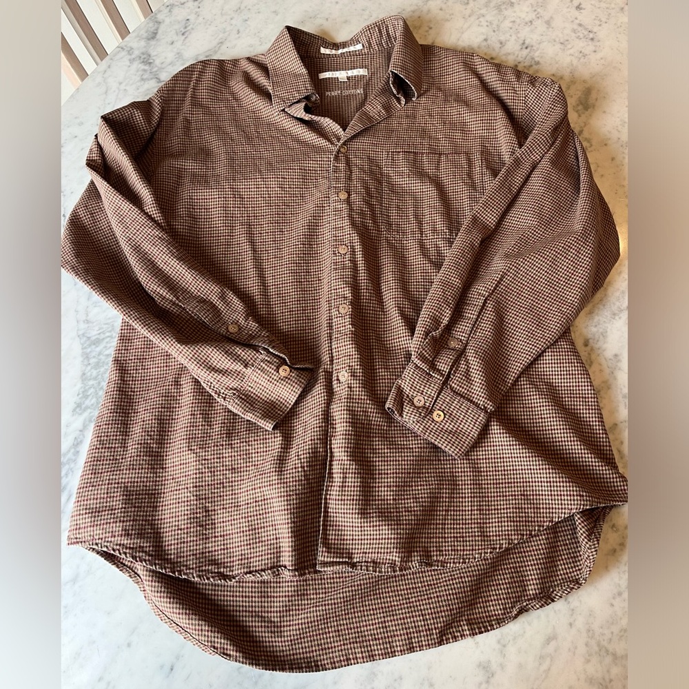 Perry Ellis Men’s Brown Checkered Casual Button Down Shirt